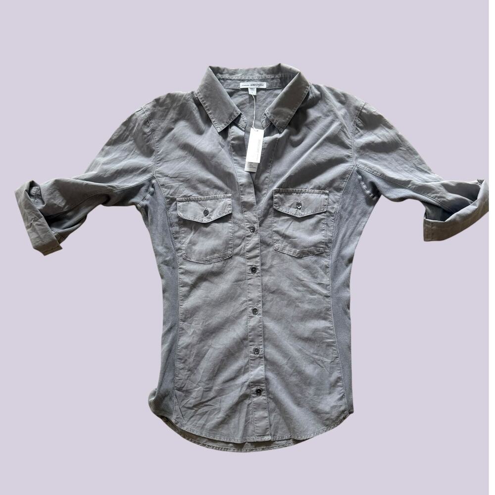 James Perse Women’s Three-Quarter Sleeve Button-Up Shirt Sz. 3-Slate, NWT - Picture 2 of 14